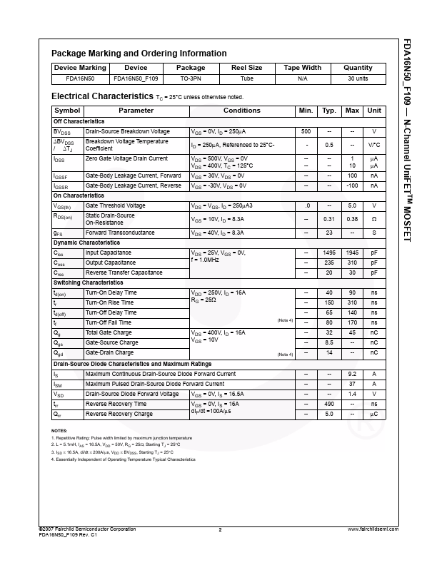 FDA16N50-F109