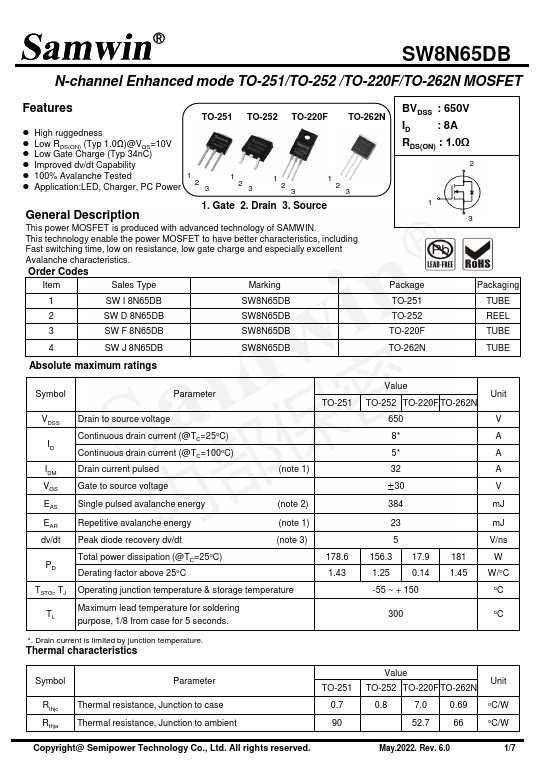 SW8N65DB Datasheet Preview
