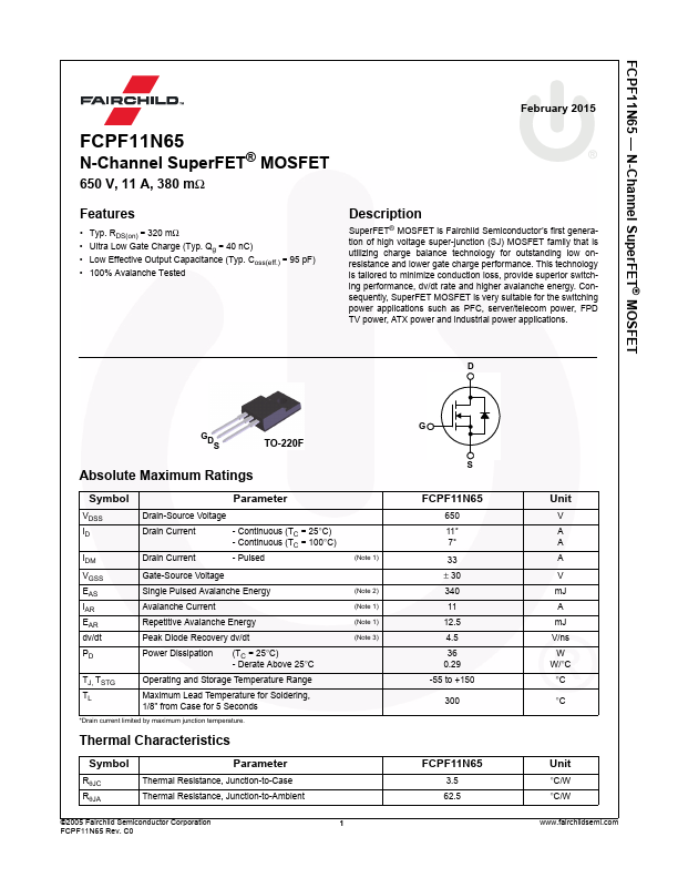 FCPF11N65 Datasheet Preview