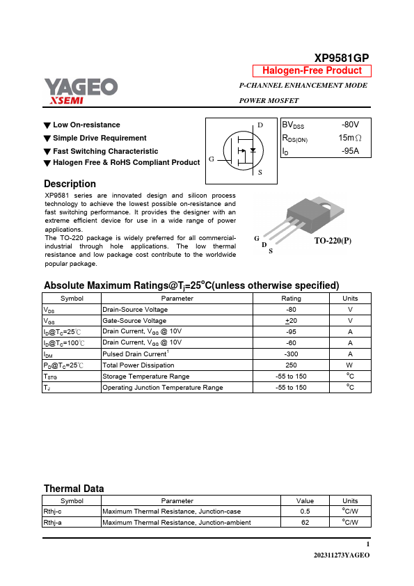 XP9581GP Datasheet Preview