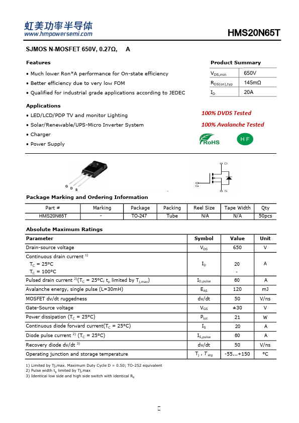 HMS20N65T Datasheet Preview
