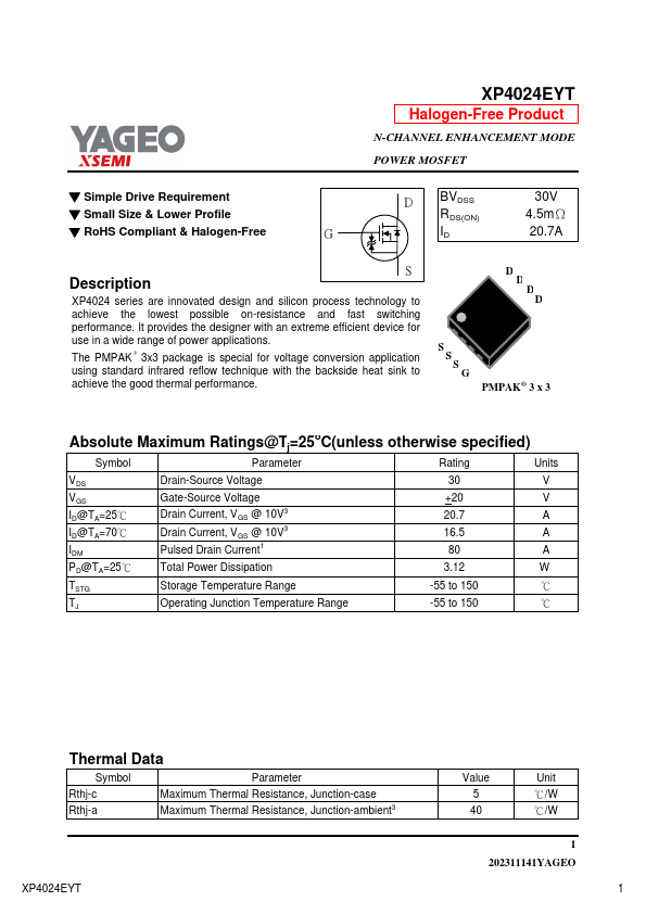 XP4024EYT Datasheet Preview