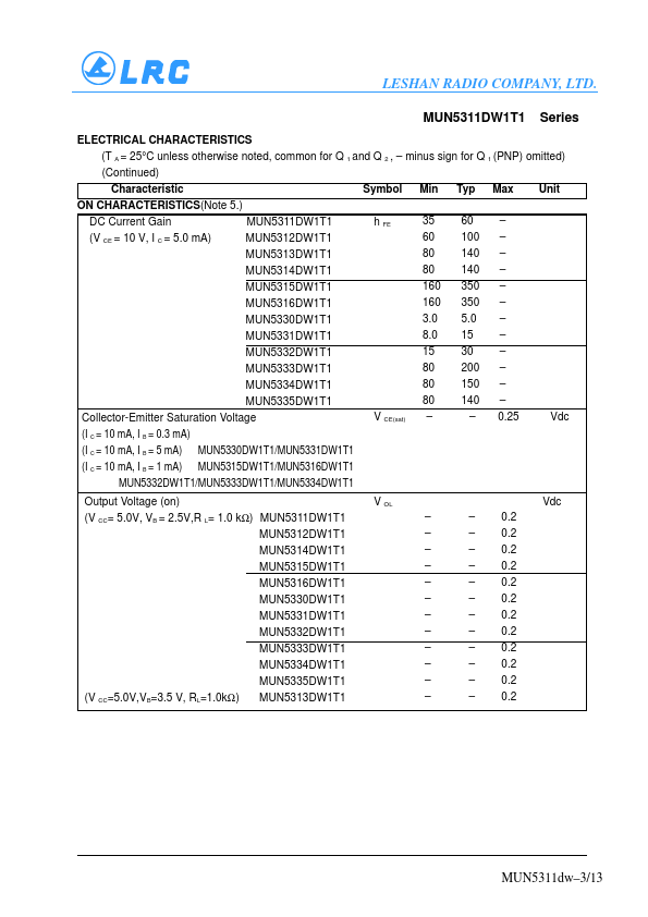 MUN5311DW1T1