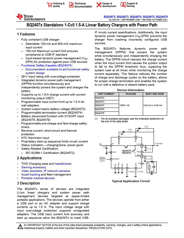 BQ24074 Datasheet Preview
