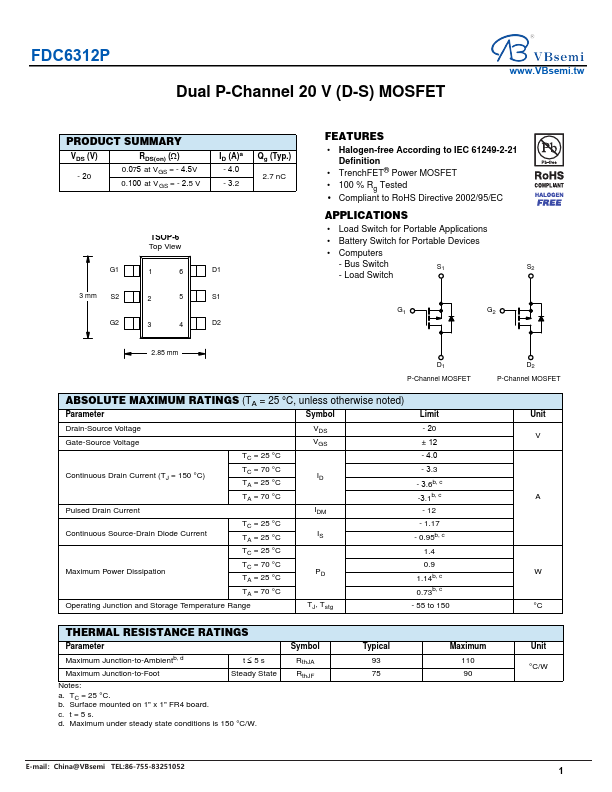 FDC6312P Datasheet Preview