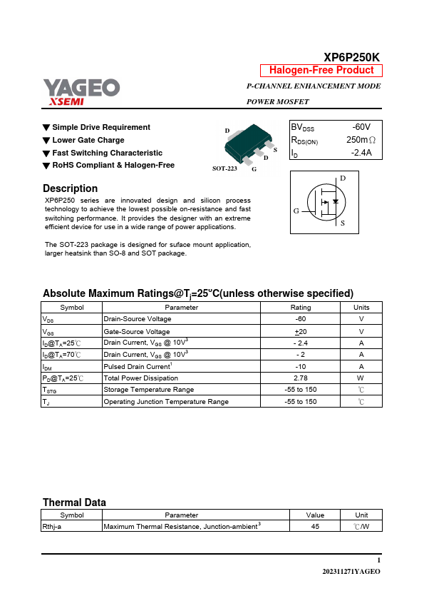XP6P250K Datasheet Preview