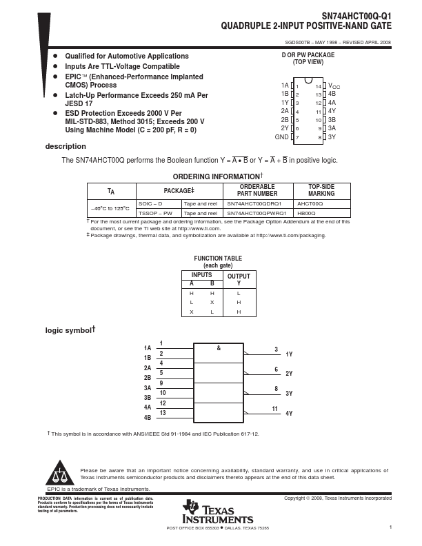 SN74AHCT00Q-Q1