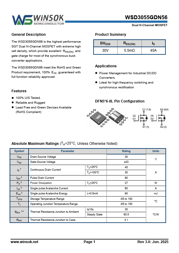 WSD3055GDN56 Datasheet Preview