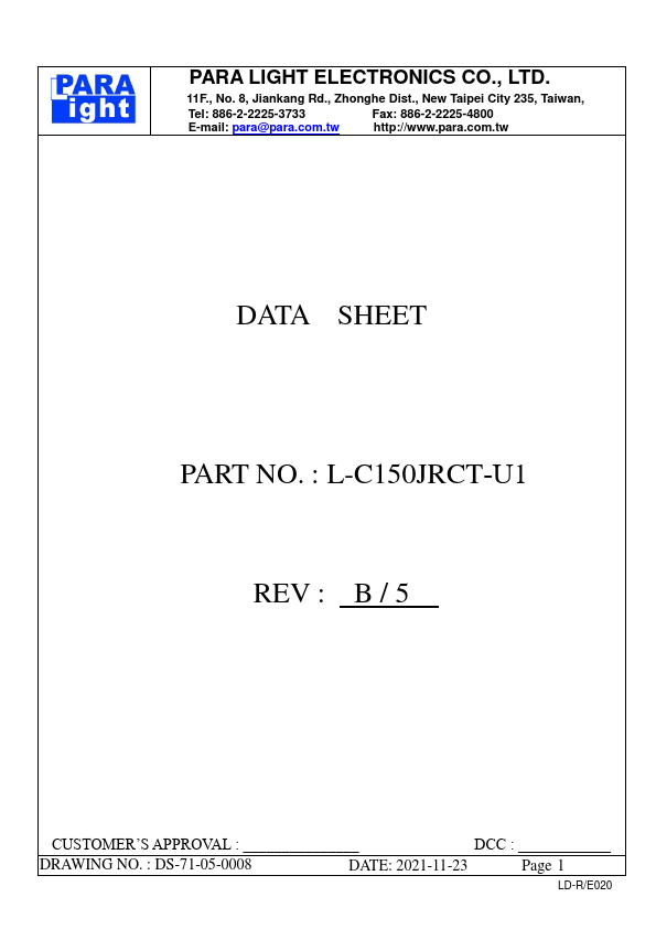 L-C150JRCT-U1 SURFACE MOUNT DEVICE LED by PARA LIGHT - Datasheet Preview