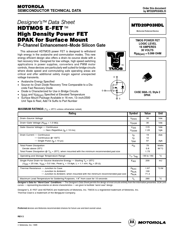 MTD20P03HDL