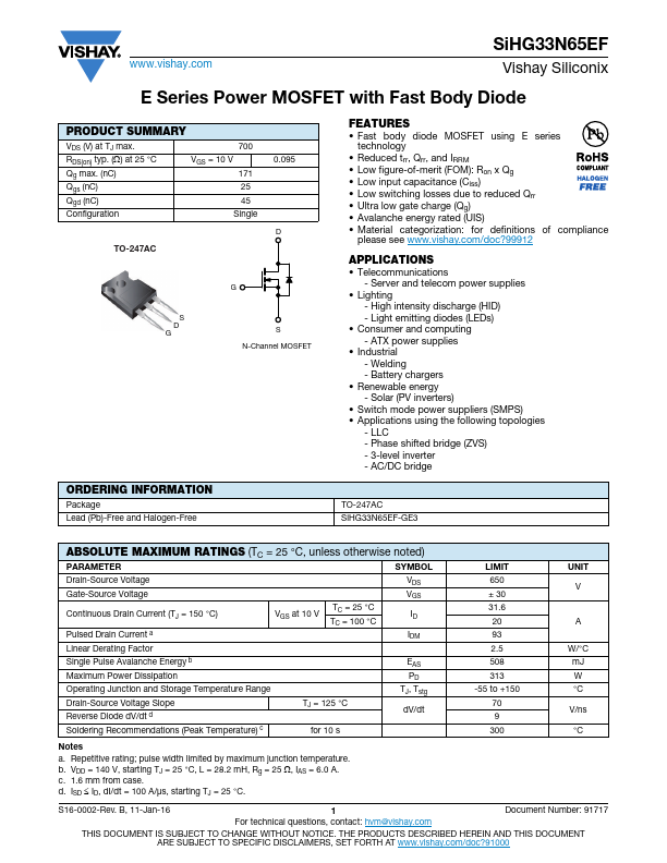 SIHG33N65EF