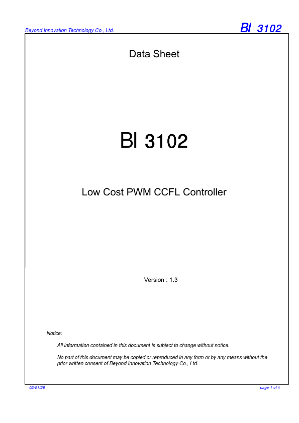 BI3102 Datasheet Preview