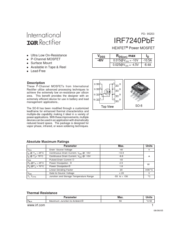 IRF7240 Datasheet Preview