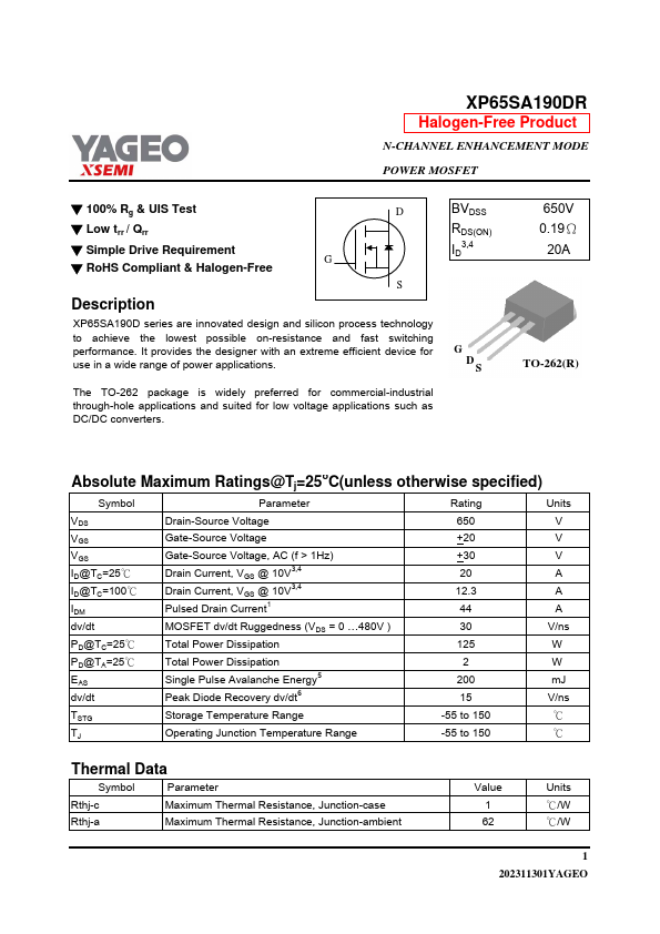 XP65SA190DR Datasheet Preview