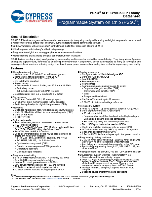 CY8C58LP Datasheet Preview