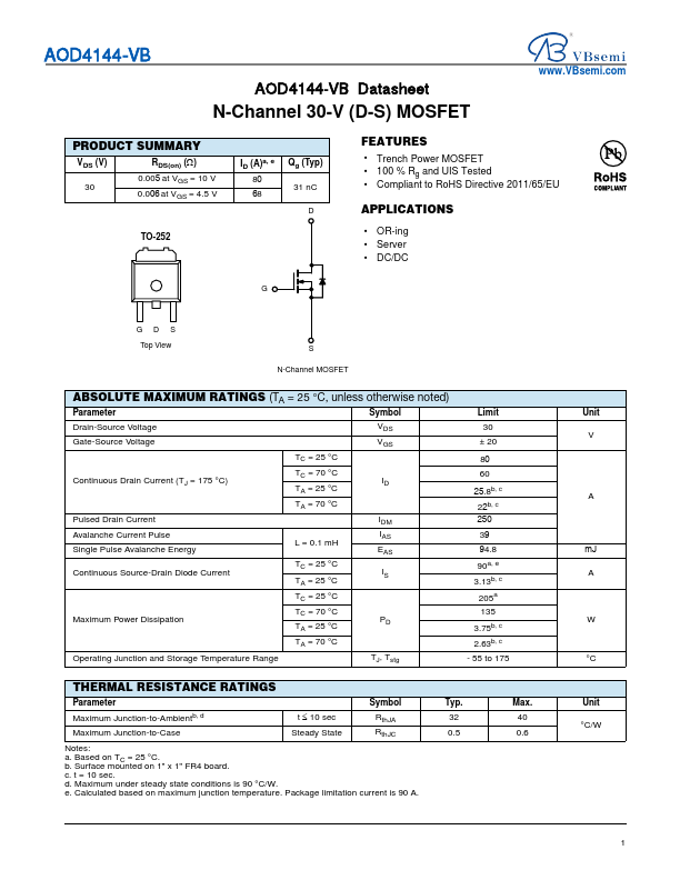 AOD4144 Datasheet Preview