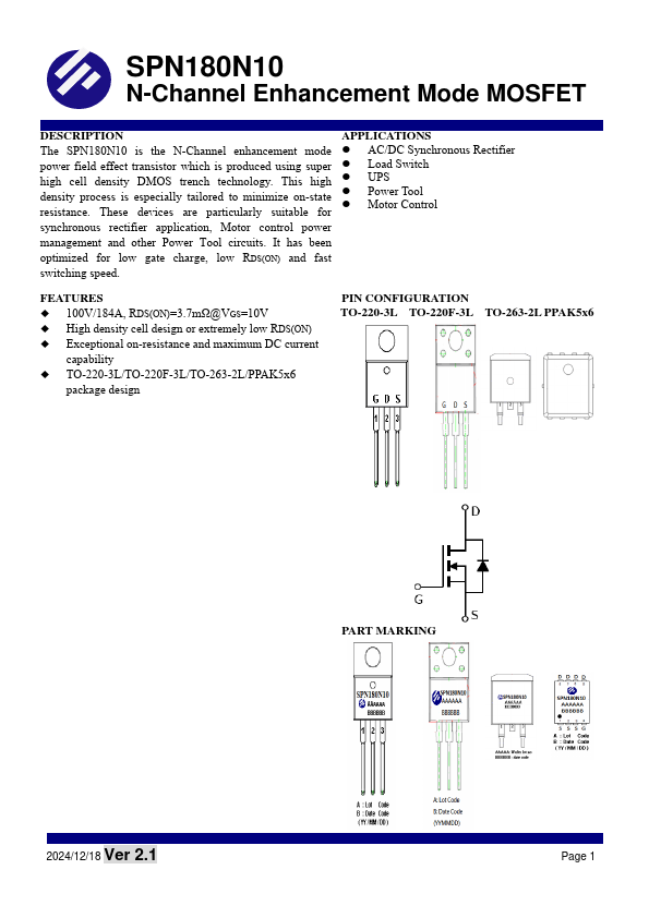 SPN180N10 Datasheet Preview