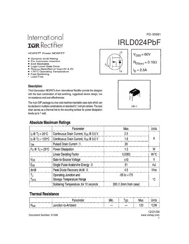 IRLD024PbF Datasheet Preview
