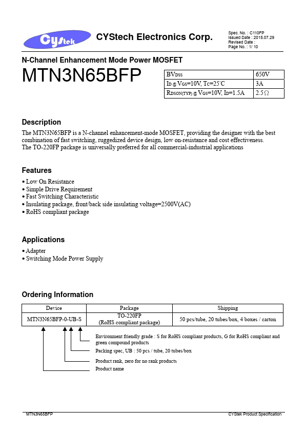 MTN3N65BFP