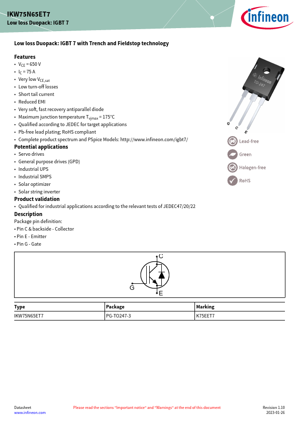 IKW75N65ET7 Datasheet Preview