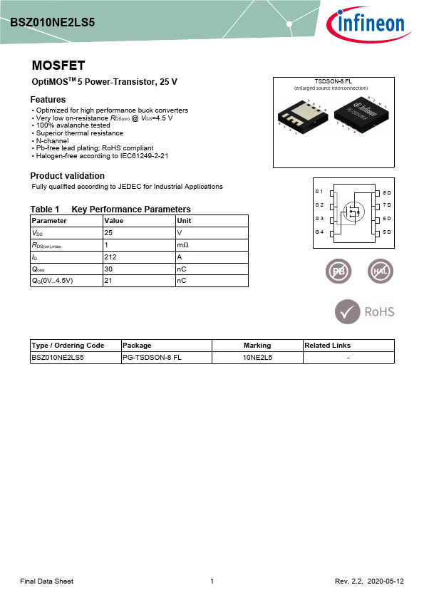 BSZ010NE2LS5 Datasheet Preview
