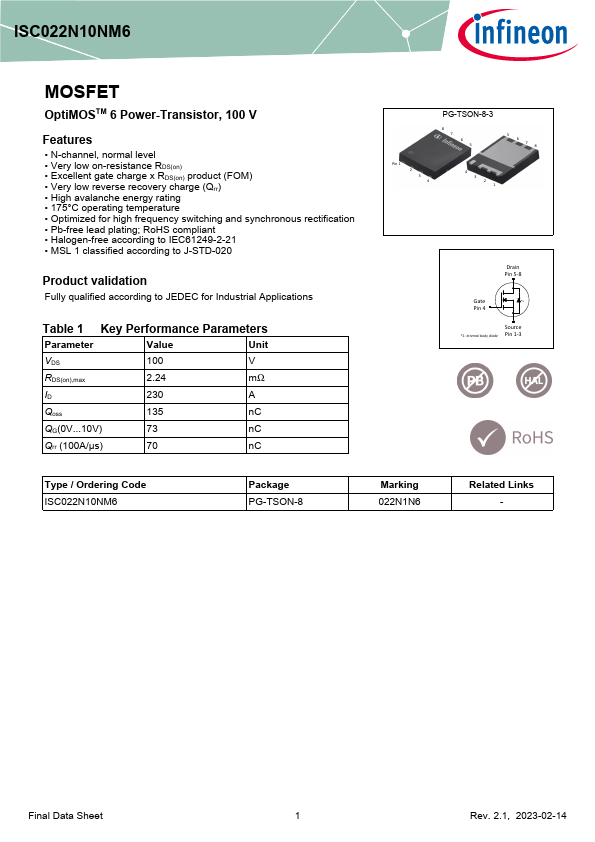 ISC022N10NM6 Datasheet Preview