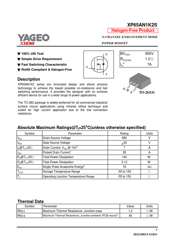 XP65AN1K2S Datasheet Preview