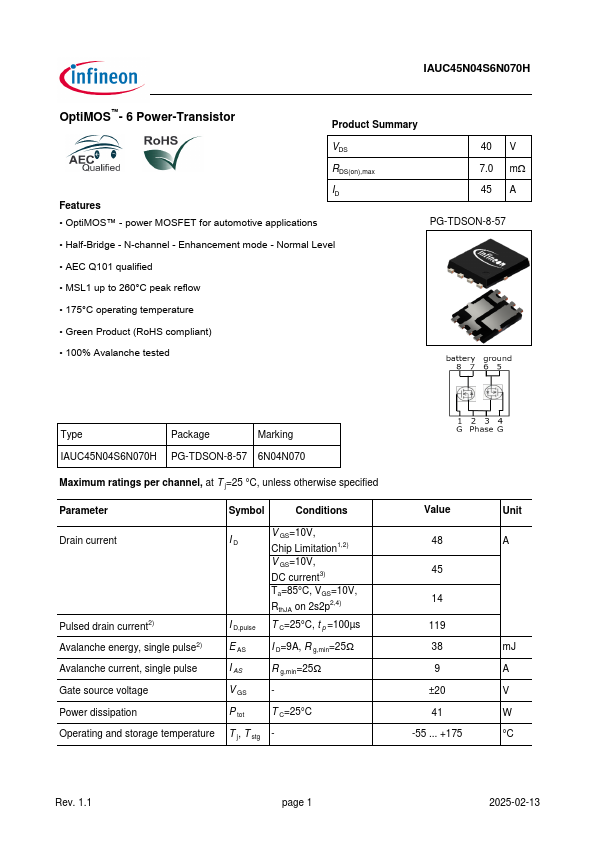 IAUC45N04S6N070H Datasheet Preview