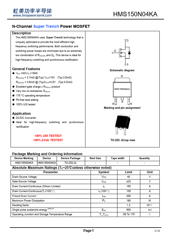 HMS150N04KA Datasheet Preview