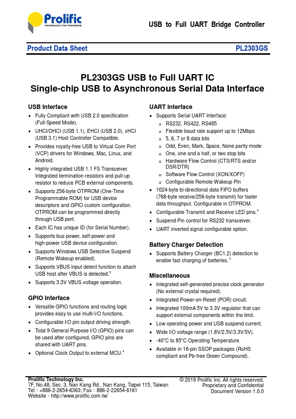 PL2303GS Datasheet Preview