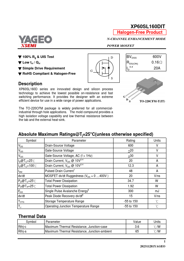 XP60SL160DIT Datasheet Preview
