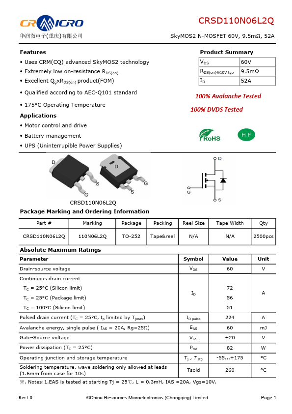 CRSD110N06L2Q Datasheet Preview