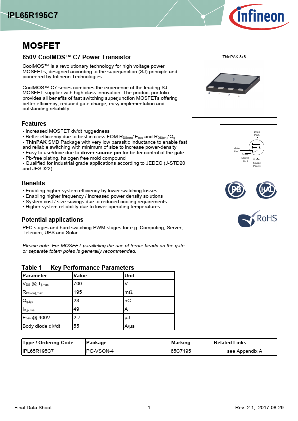 IPL65R195C7 Datasheet Preview