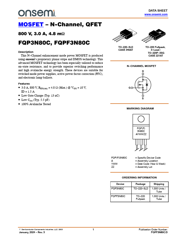 FQPF3N80C Datasheet Preview