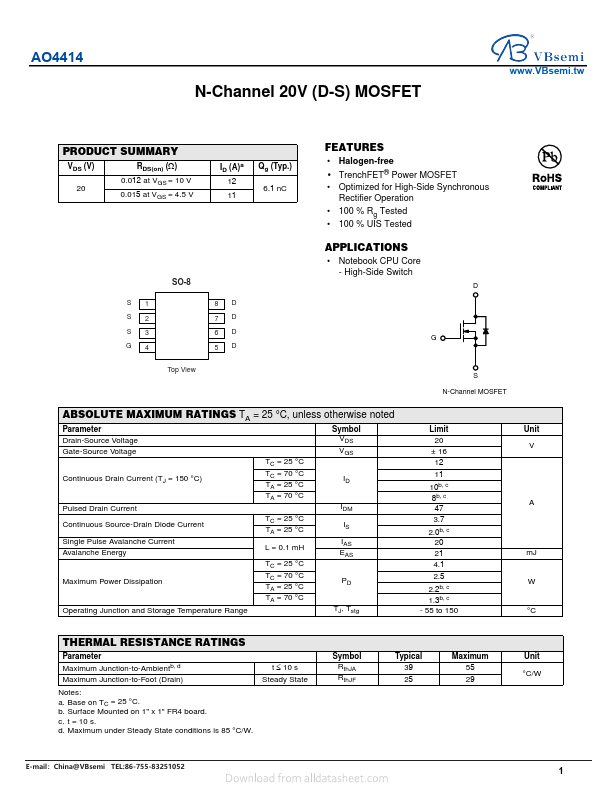 AO4414 Datasheet Preview