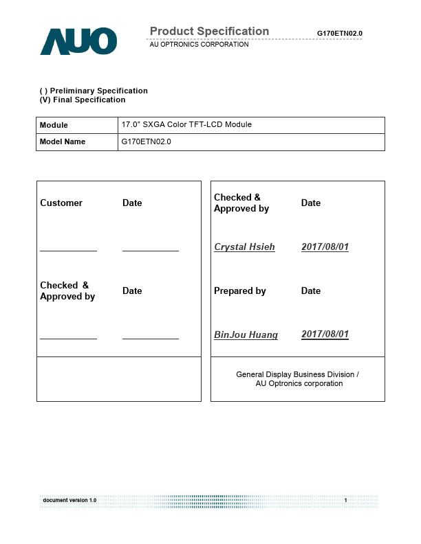G170ETN02.0 Datasheet Preview