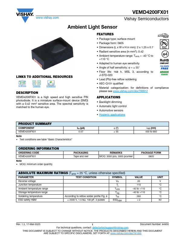 VEMD4200FX01 Datasheet Preview