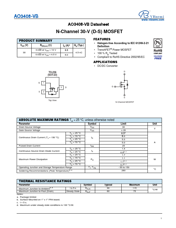AO3408 Datasheet Preview