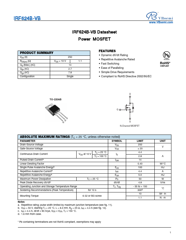 IRF624B Datasheet Preview