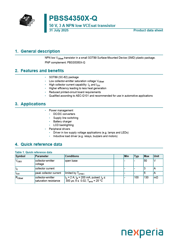 PBSS4350X-Q Datasheet Preview
