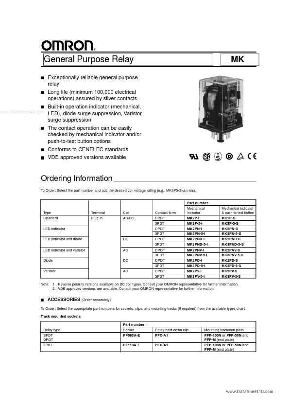 MK2P datasheet, relay equivalent, Omron Electronics