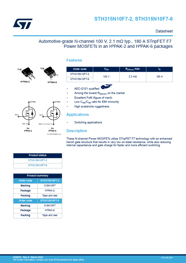 STH315N10F7-6 Datasheet Preview