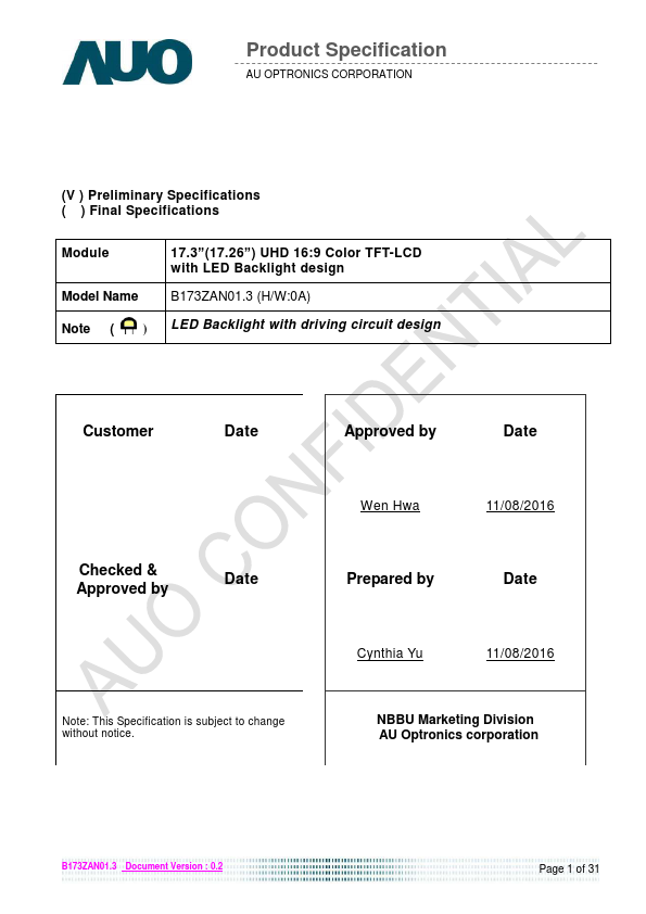 B173ZAN01.3 Datasheet Preview