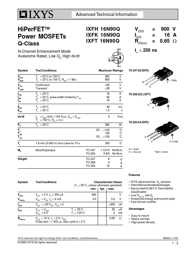 IXFT16N90Q