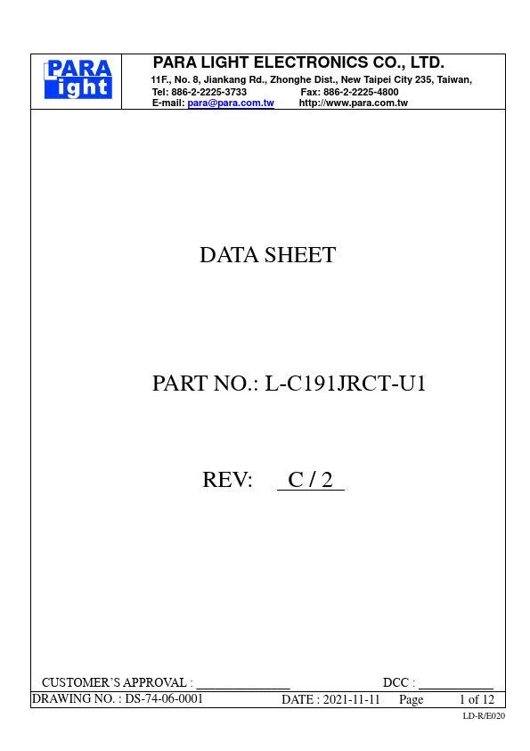 L-C191JRCT-U1 SURFACE MOUNT DEVICE LED by PARA LIGHT - Datasheet Preview
