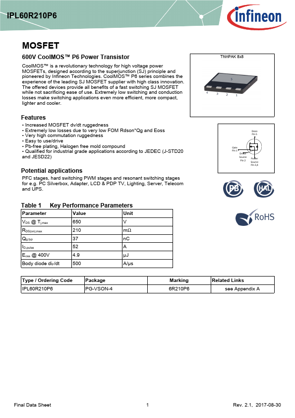 IPL60R210P6 Datasheet Preview