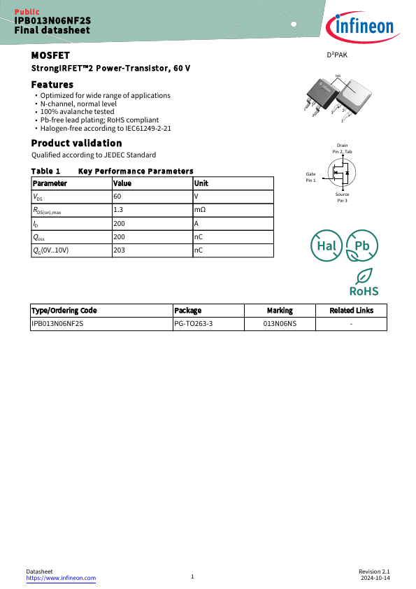 IPB013N06NF2S Datasheet Preview