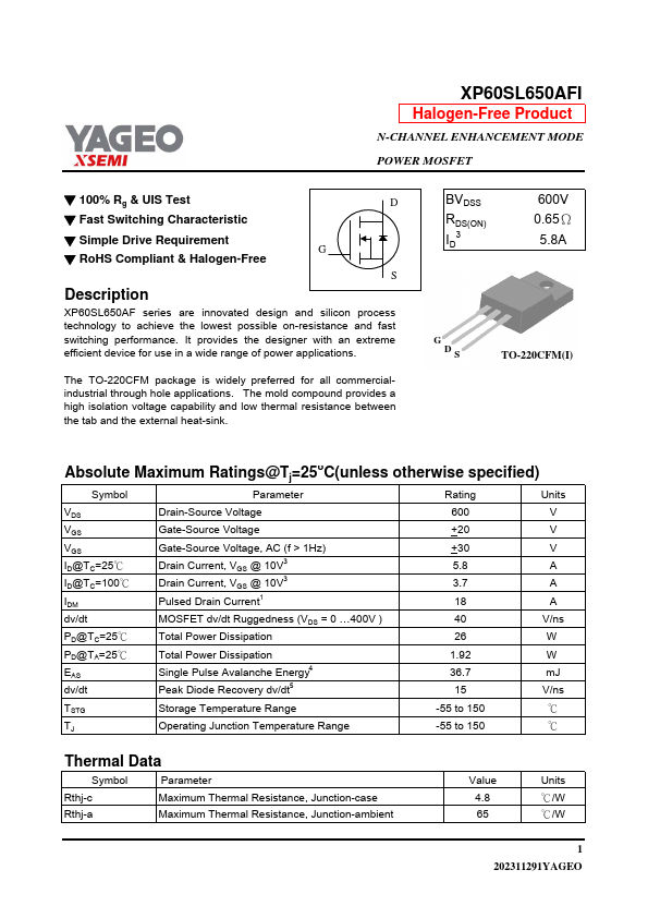 XP60SL650AFI Datasheet Preview