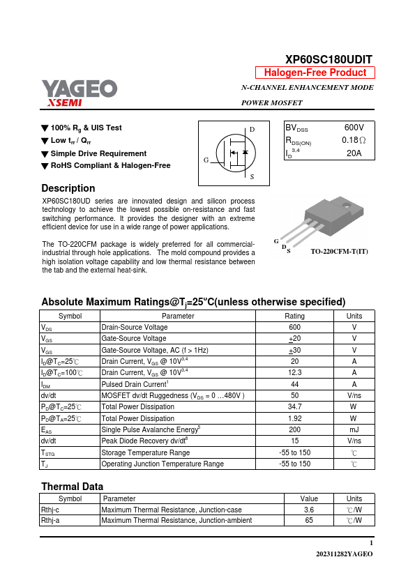 XP60SC180UDIT Datasheet Preview