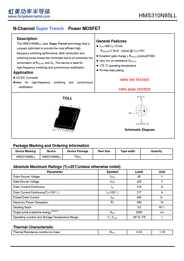 HMS310N85LL Datasheet Preview